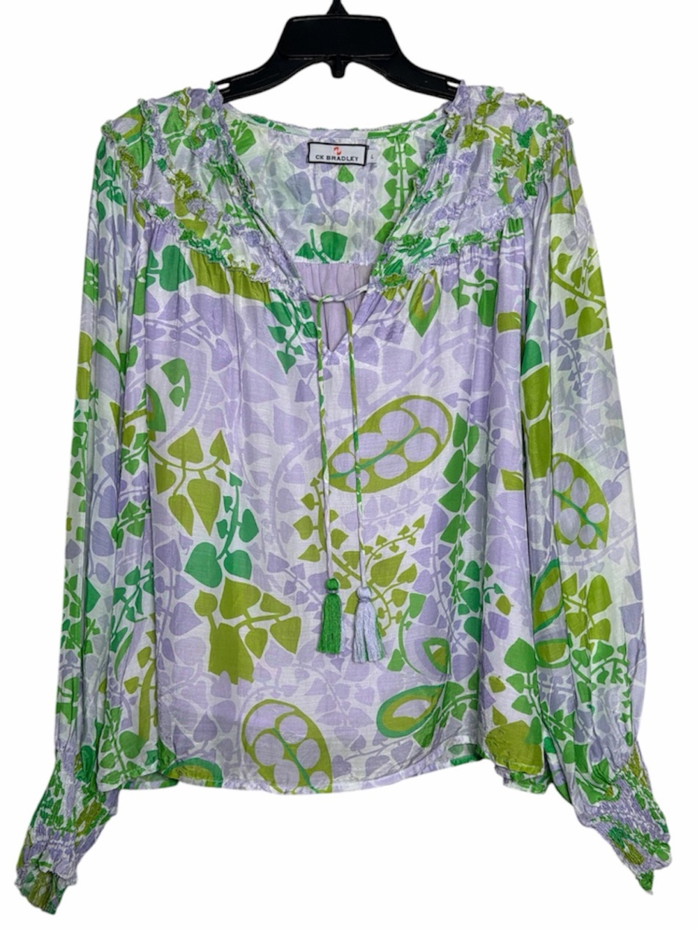 CK Bradley Trixie Long Sleeve Peasant Blouse Lavender Purple Green Large